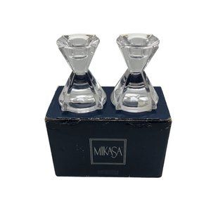 Mikasa Lilliette Austrian Lead Crystal Candle Holders‎ Sticks 3.5" Open Box 2 Pc